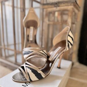 Manolo Blahnik Linen Kadido Canepa D’Orsay Sandals SZ 39